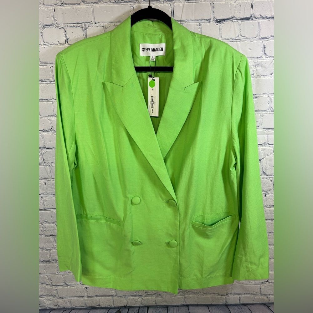 Steve Madden Baldwin Fresh Lime Green Double Breasted Minimalist Blazer L